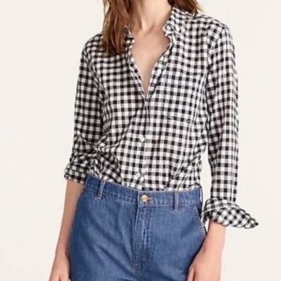 J. Crew Gingham Black White Button Down Shirt size Small - Picture 1 of 12
